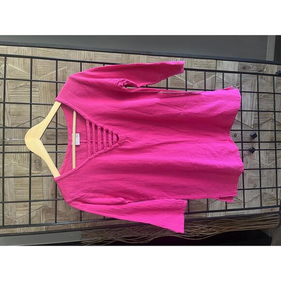 Tops - NWT Cecilia Nathal Womens Top Sz Small Hot Pink 3/4 Sleeve Boho Barbie
